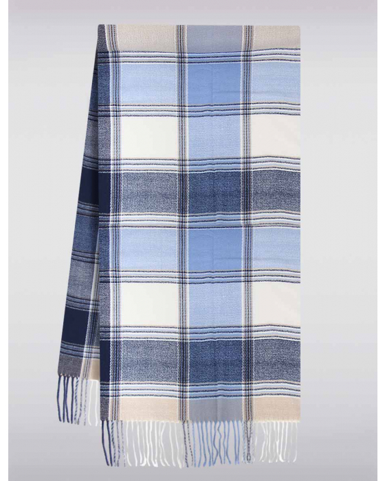 Foulard Léger Doux à Carreaux avec Franges aux Deux Extrémités