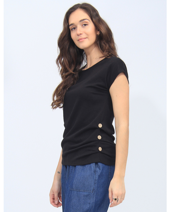 T-shirt Texturé Uni à manches courtes et boutons sur le côté  par Mandy Evans