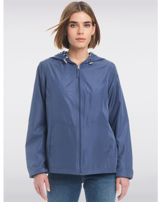 Details Lightweight Active Sporty Windbreaker Jacket featuring a gingham-lined hood, stretch-fit cuffs, and discreet pockets designed for breathability and durability by Manteaux Manteaux. (1)