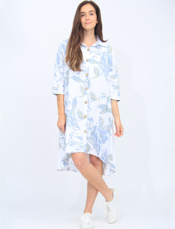 Robe Chemise Imprimé Floral avec Ourlet Asymétrique par Global Fashions (527-K580DR 2372330 PETIT BLANC)