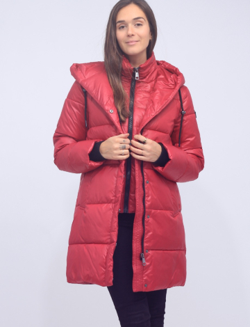Vegan Hooded Cire Coat with Inner Zip-up Bib Made From Recycle Materials by Loop (333-G402323 2173750 LARGE RED)