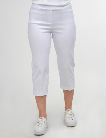 Pantalon Capri Taille Haute À Enfiler Avec Deux Poches Avant Par Amani Couture (351-7326124 2367540 8 BLANC)