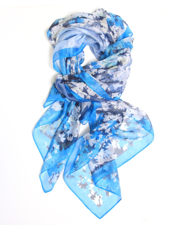 Foulard Oblongue Bleu imprimé Florale en Chiffon par Di Firenze