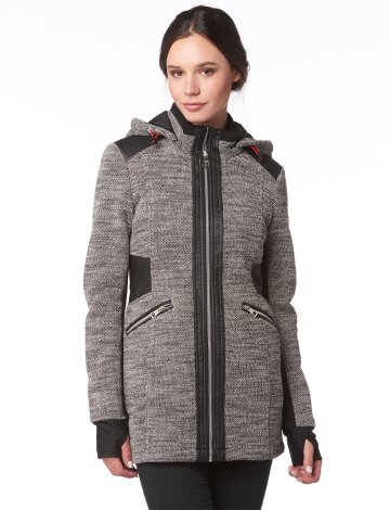 Magnifique manteau style veste de tricot avec insertion de cuir synthétique