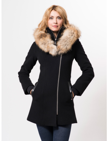 Manteau ¾ asymétrique en laine avec fermeture à glissière par SICILY